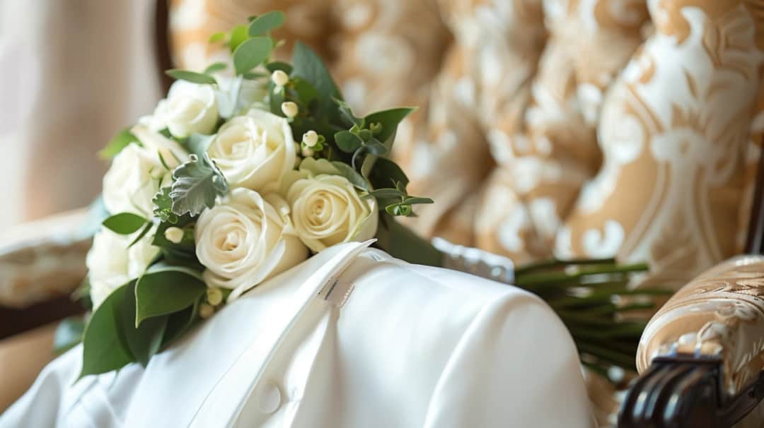 Ślubna elegancja: Biały garnitur męski - idealna opcja na okazję.