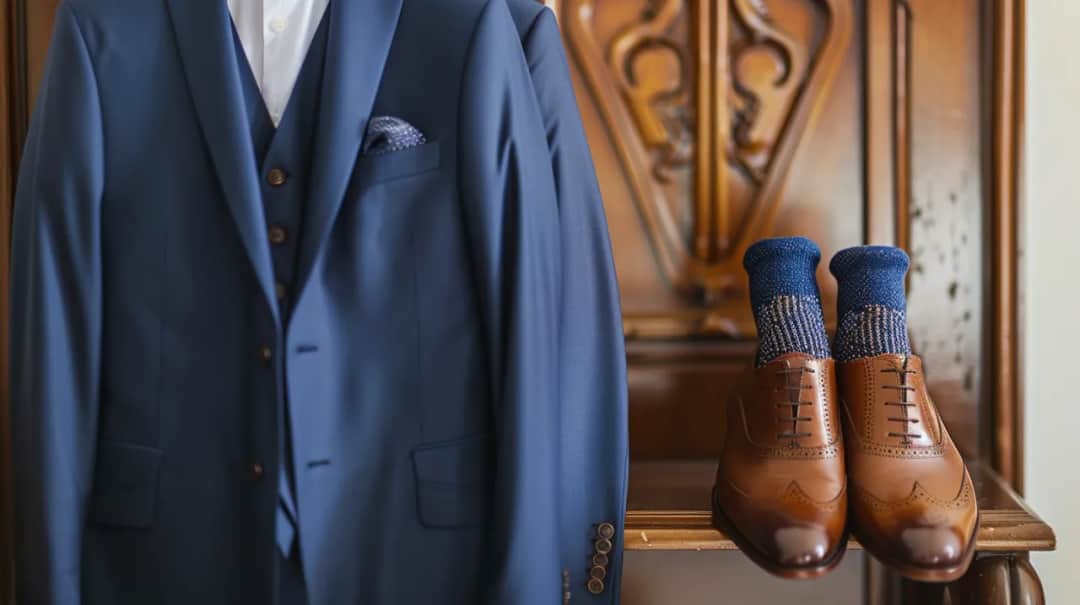 Granatowy garnitur i brązowe buty: Czy to modowe małżeństwo?